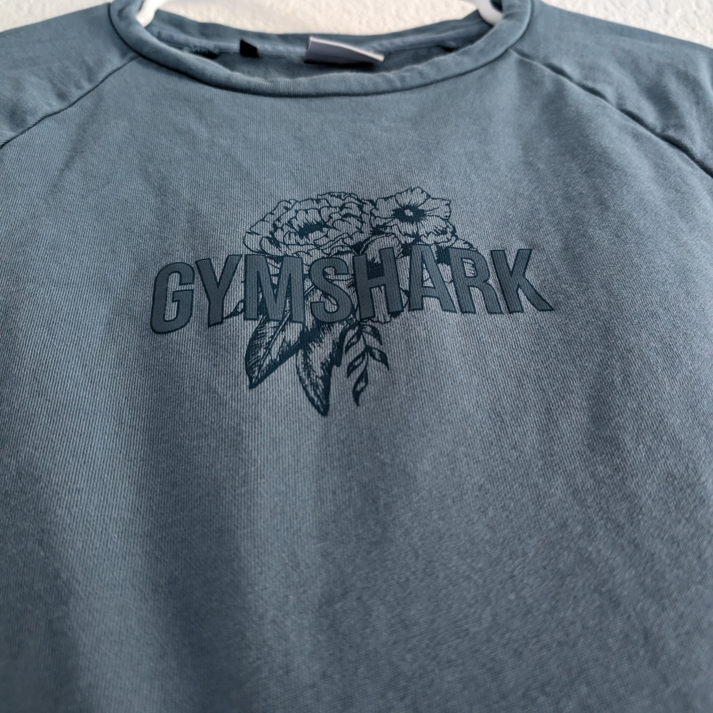 Gymshark Womens Crop 1/2 Sleeve Sweatshirt Top Medium Blue - Picture 3 of 5